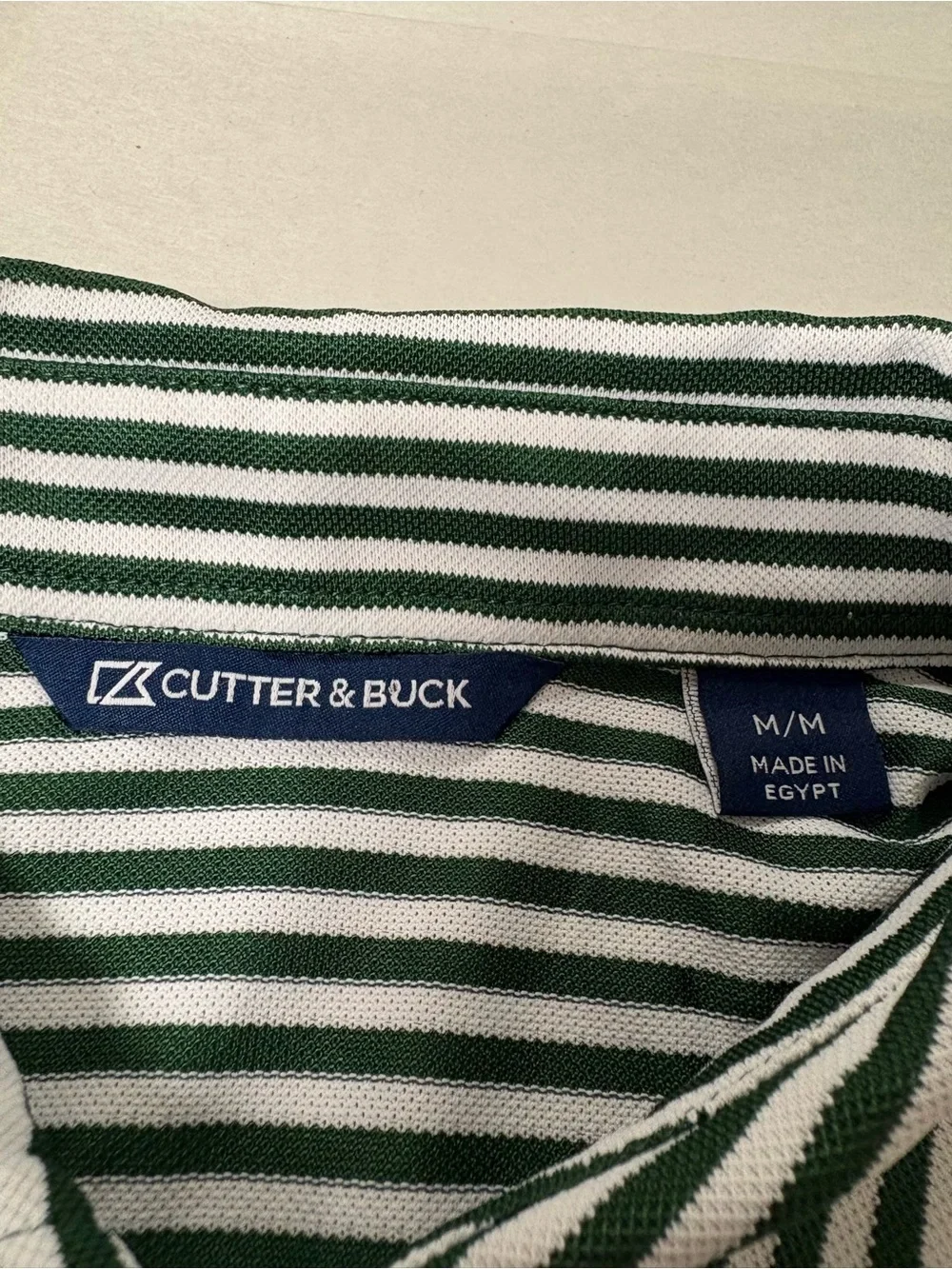 Cutter& Buck Classic Men’s Green & White Stripe Polo Shirt Golf Medium